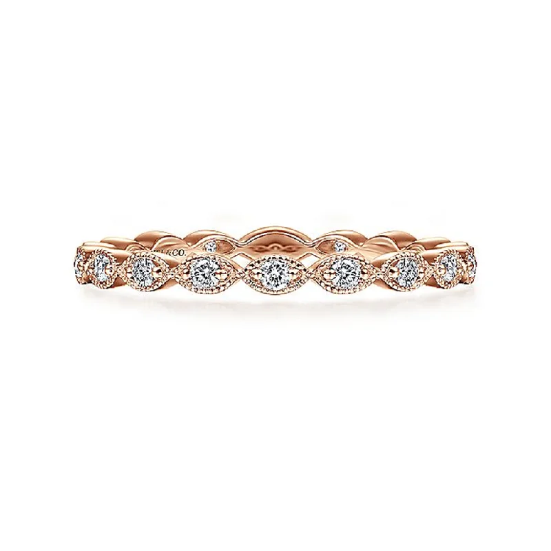 Bohemian-Inspired Jewelry For Free-Spirited Fashion 14K Rose Gold Marquise Station Diamond Stackable Ring