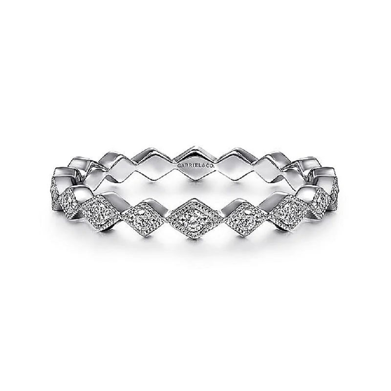 Luxury Handcrafted Jewelry For Elegant Looks 14K White Gold Geometric Diamond Stackable Ring