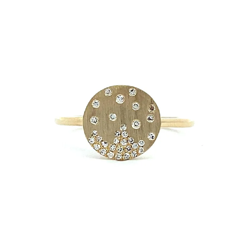 Shop Modern Jewelry Collections With Exclusive Discounts 14K Yellow Gold 'Confetti' Satin Finish Flush Set Diamond Disc Ring