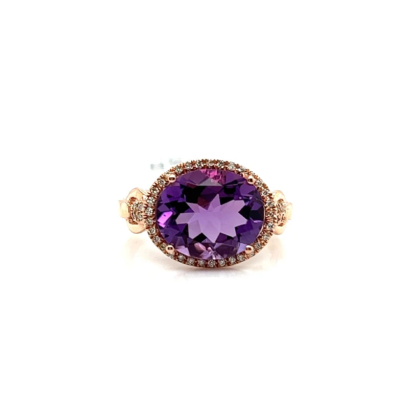 Accessorize For Less – Luxury Jewelry At Affordable Prices Bremer Jewelry Amethyst and Diamond Halo Fashion Ring in 14K Rose Gold (4.08ctw)