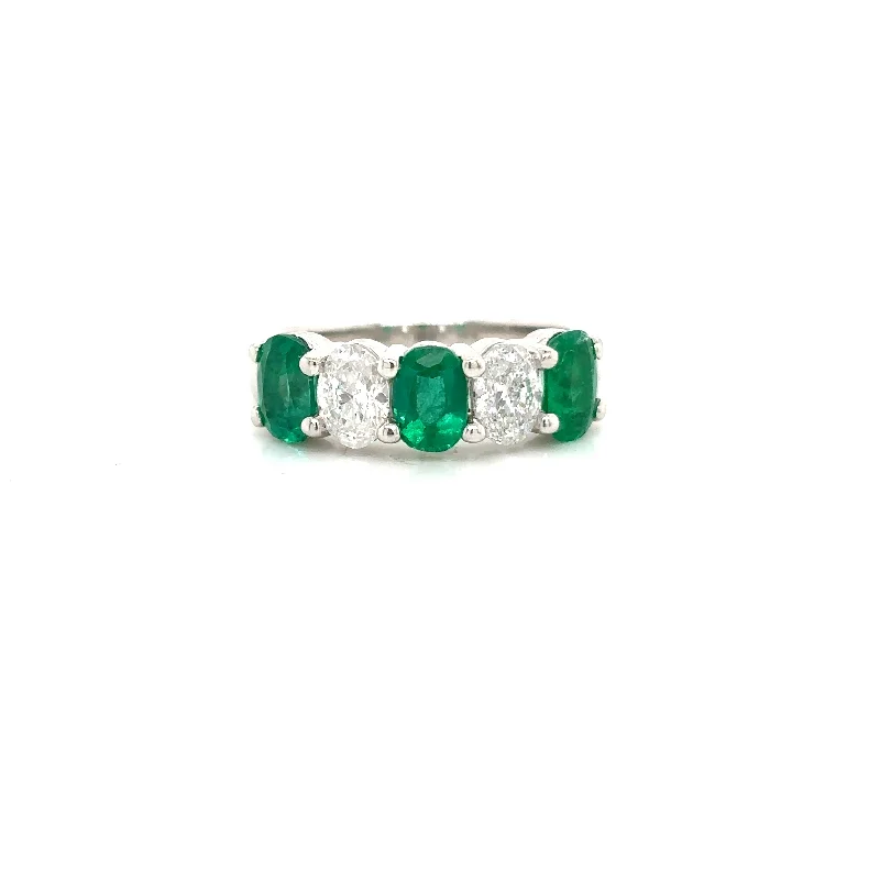 Personalized Engraved Jewelry For Meaningful Gifts Bremer Jewelry Emeralds and Diamonds Five Stone Fashion Ring in 14K White Gold (2.32ctw)
