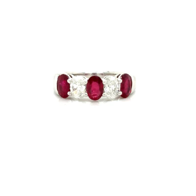High-Quality Gemstone Jewelry For Special Occasions Bremer Jewelry Rubies and Diamonds Five Stone Fashion Ring in 14K White Gold (2.56ctw)