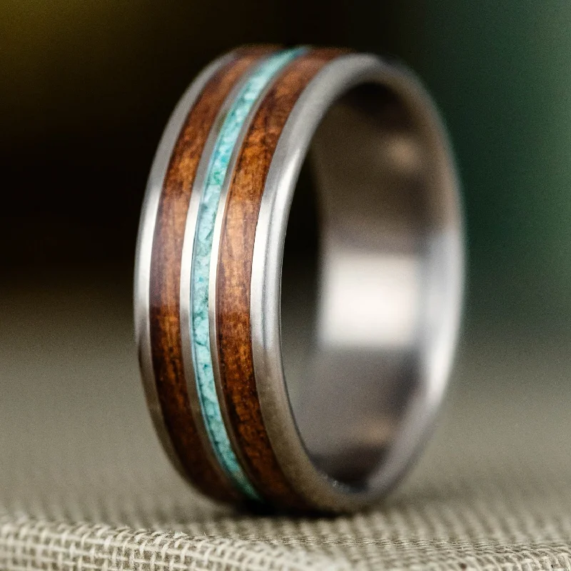 Delicate Crystal Jewelry For Sophisticated Charm (In-Stock) Custom Men's M1 Garand Rifle Stock, Turquoise & 1903 Springfield Rifle Titanium Ring - Size 7.25 | 7mm Wide