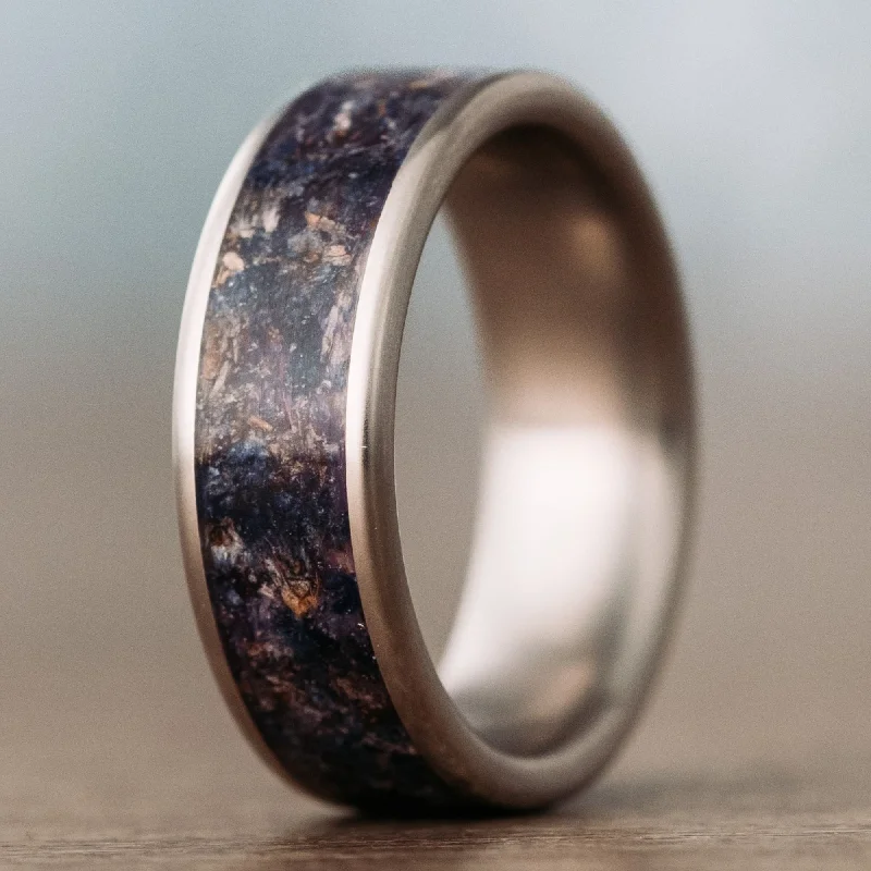 Premium Diamond Jewelry For Unforgettable Moments (In-Stock) Custom Men's Titanium Floral Ring with Mixed Lavender - Size 11 | 8mm Wide