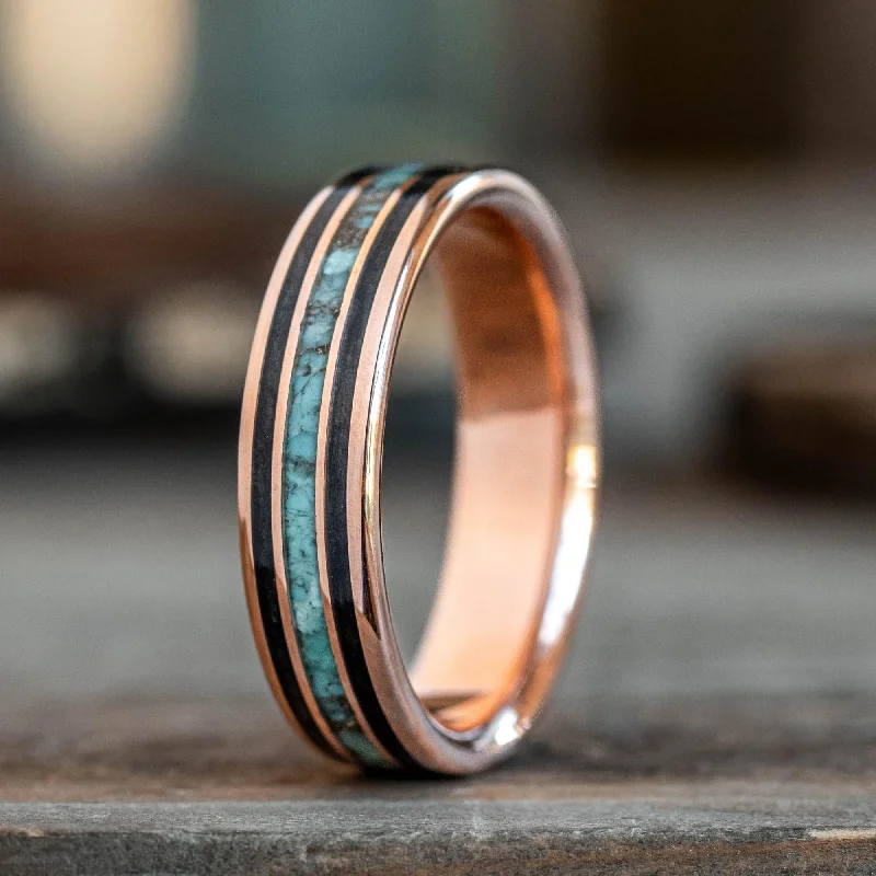 Get The Sparkle You Love At Prices You Adore (In-Stock) Custom Men's 10k Rose Gold Whiskey Barrel & Turquoise Ring - Size 10.75 | 6mm