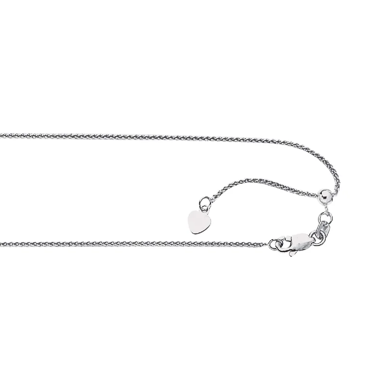 Discounted Luxury Jewelry – Shine Without The Splurge 14kt 22 inches White Gold 1.0mm Diamond Cut Adjustable Round Wheat Chain with Lobster Clasp