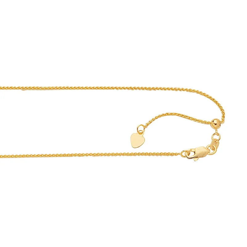 Best-Selling Jewelry Now Available At Special Deals 14kt 22 inches Yellow Gold 1.0mm Diamond Cut Adjustable Round Wheat Chain with Lobster Clasp