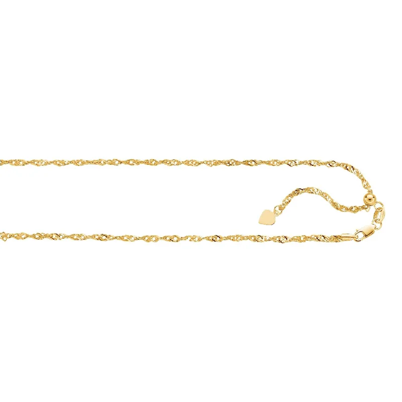 Limited-Time Offer On Premium Jewelry Collections 14kt 22 inches Yellow Gold 1.1mm Diamond Cut Adjustable Singapore Chain with Lobster Clasp+ Small HEarRingt