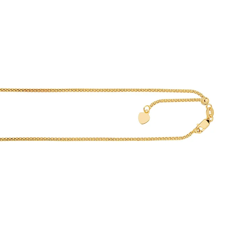Personalized Jewelry At Special Discount Rates 14kt 22 inches Yellow Gold 1.3mm Diamond Cut Adjustable Popcorn Chain with Lobster Clasp+ Hearing Charm