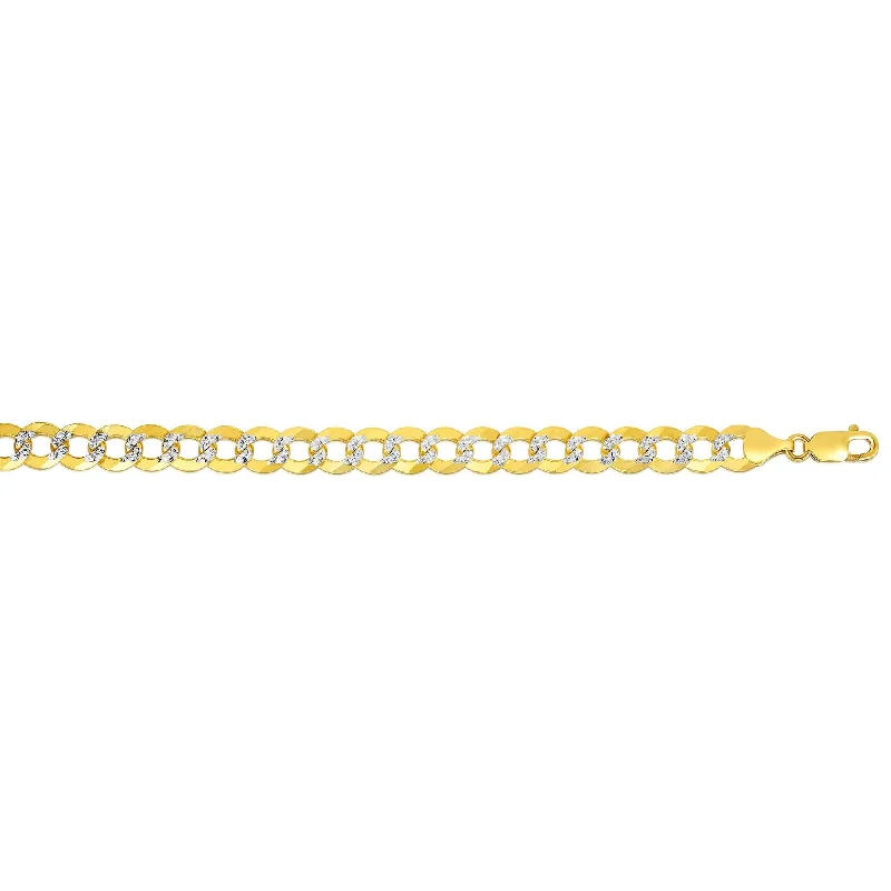 Handcrafted Jewelry Sale – Unique Designs At Low Prices 14kt Gold 24 inches Yellow+White Finish 8.3mm Diamond Cut Comfort Pave Curb Chain with Lobster Clasp