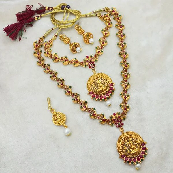 Personalized Jewelry Sale – Unique Pieces At Great Prices Bhavi Maroon Stone Double Gold Plated Necklace Set